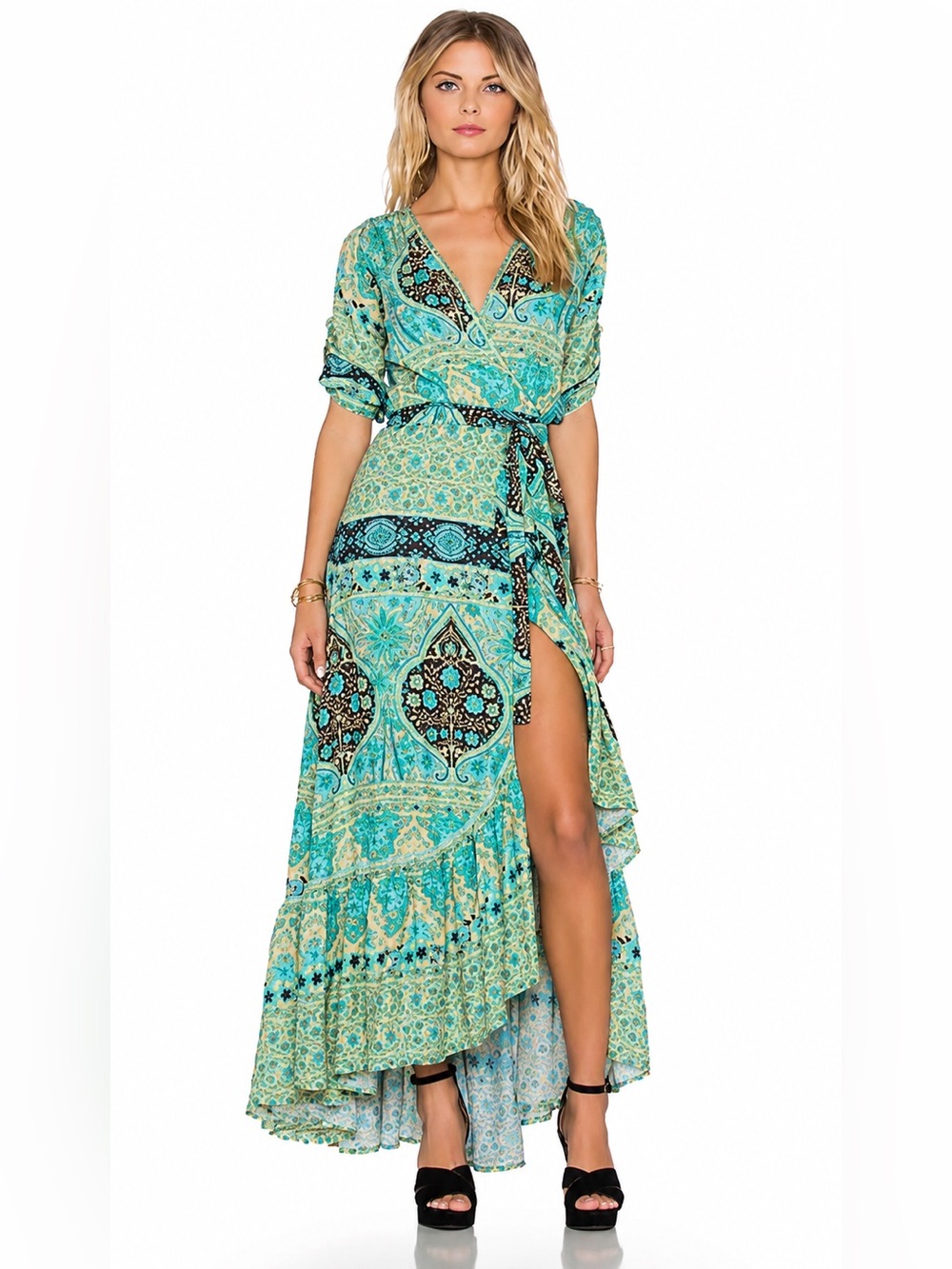 The Spell & The Gypsy Collective Aloha Fox Wrap Gown mermaid teal size S - Picture 1 of 8